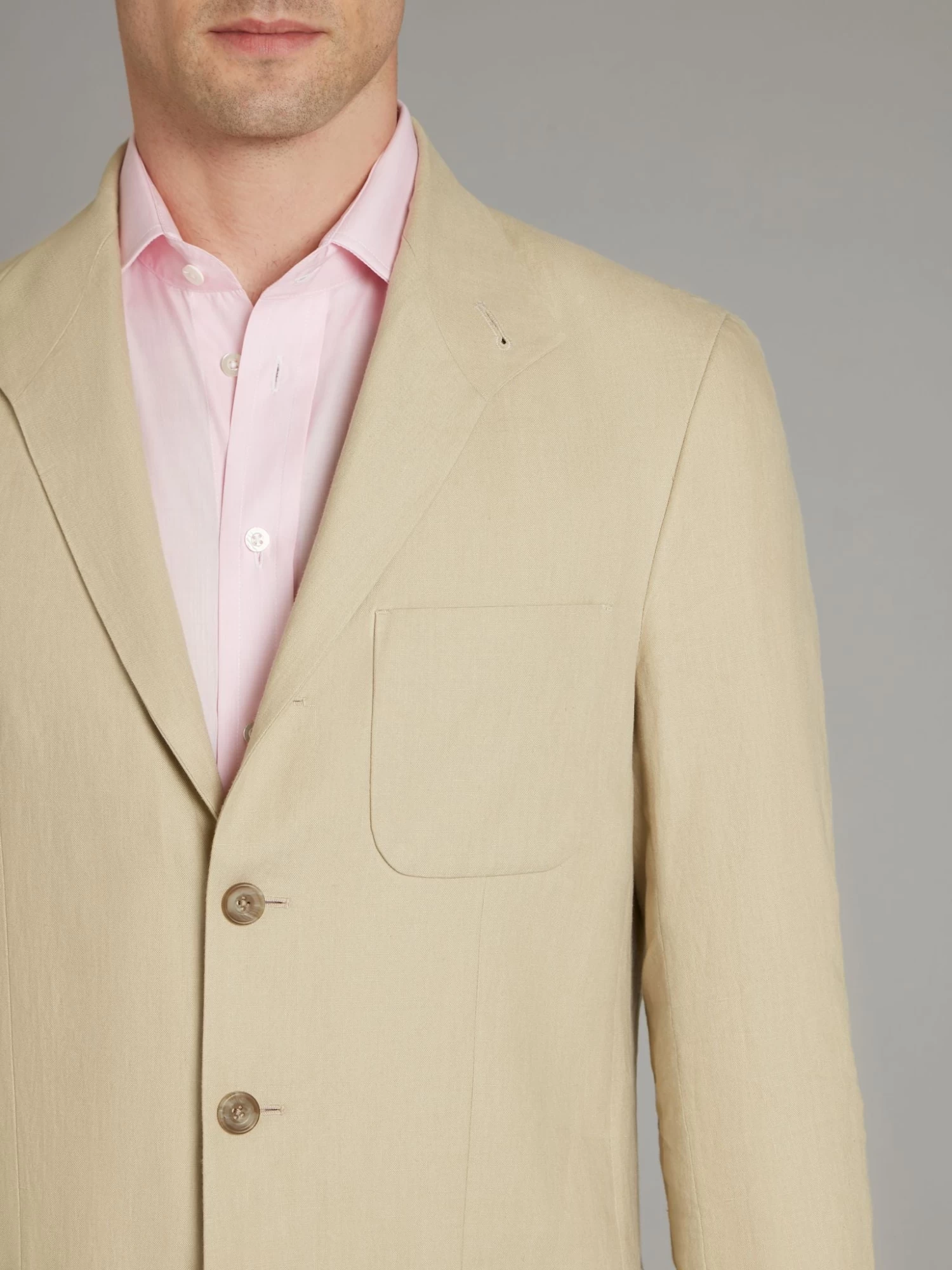 Mandarin Collar Linen Jacket - Sand 5 Mandarin Collar Linen Jacket - Sand - Image 3