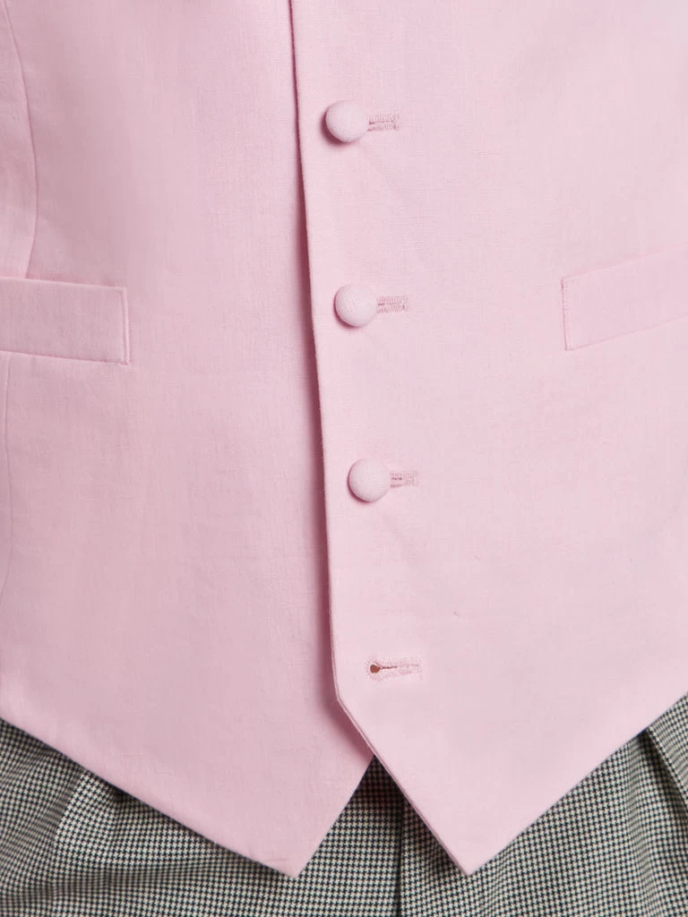 Single Breasted Linen Waistcoat - Pink 5 Single Breasted Linen Waistcoat - Pink - Image 3