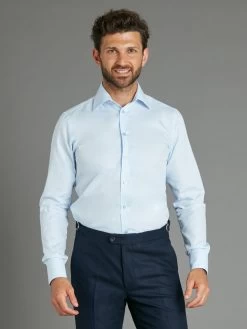 Fitted City Shirt - Herringbone Pale Blue