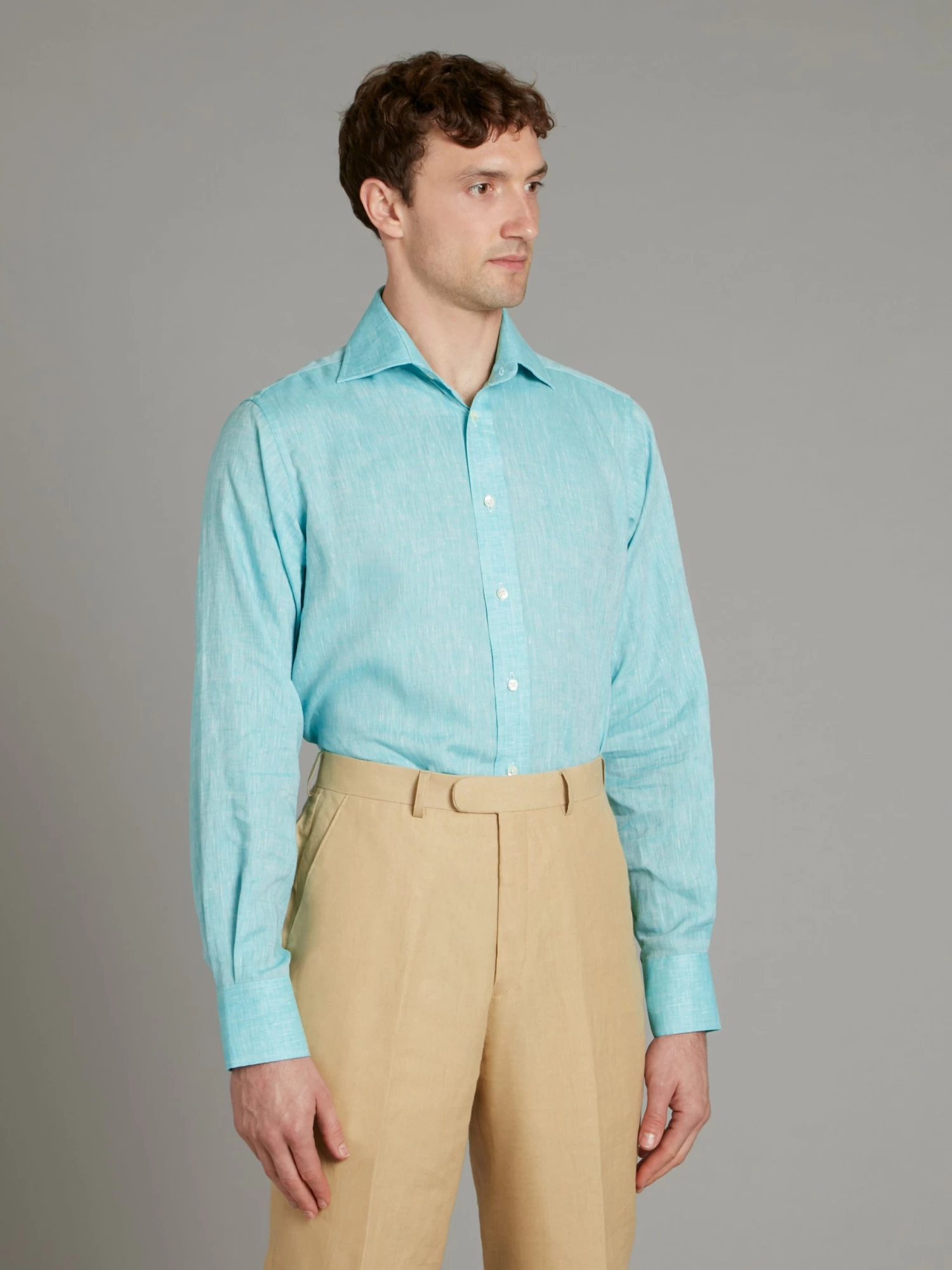 Organic Linen Shirt - Turquoise 4 Organic Linen Shirt - Turquoise - Image 2