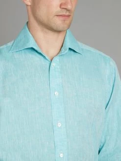 Organic Linen Shirt - Turquoise 9 Organic Linen Shirt - Turquoise -Clothing store 221027 OLIVERBROWN50391 1