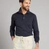 Long Sleeve Silk Blend Polo Shirt - Navy -Clothing store 230403 OliverBrown1290
