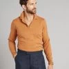 Long Sleeve Silk Blend Polo Shirt - Caramel