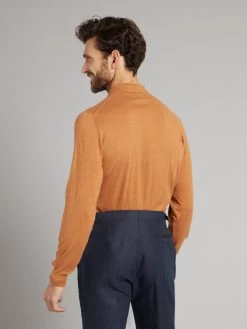 Long Sleeve Silk Blend Polo Shirt - Caramel -Clothing store 230403 OliverBrown1402