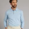 Long Sleeve Silk Blend Polo Shirt - Steel Blue