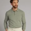 Long Sleeve Silk Blend Polo Shirt - Sage Green