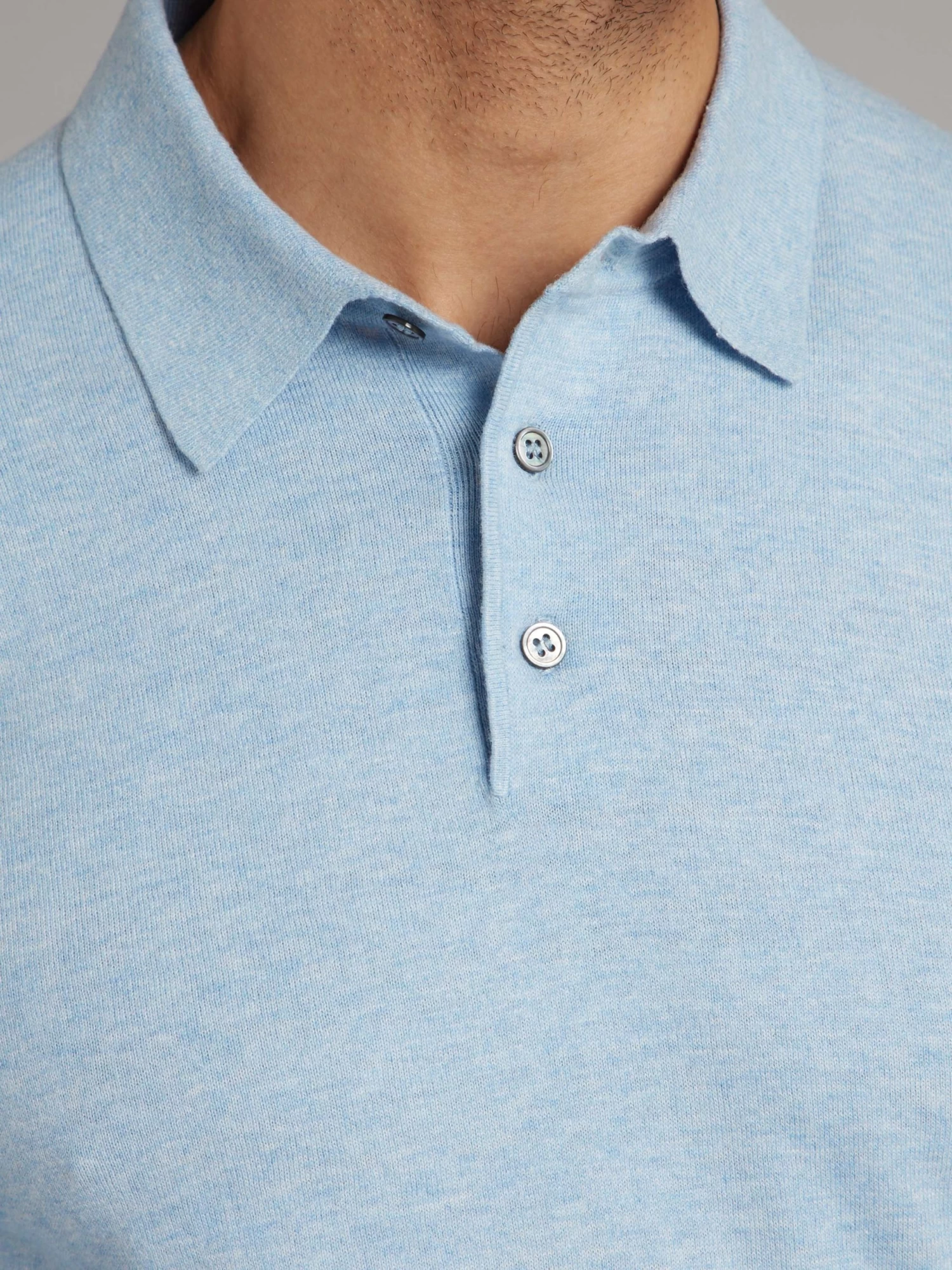 Long Sleeve Silk Blend Polo Shirt - Steel Blue 4 Long Sleeve Silk Blend Polo Shirt - Steel Blue - Image 2