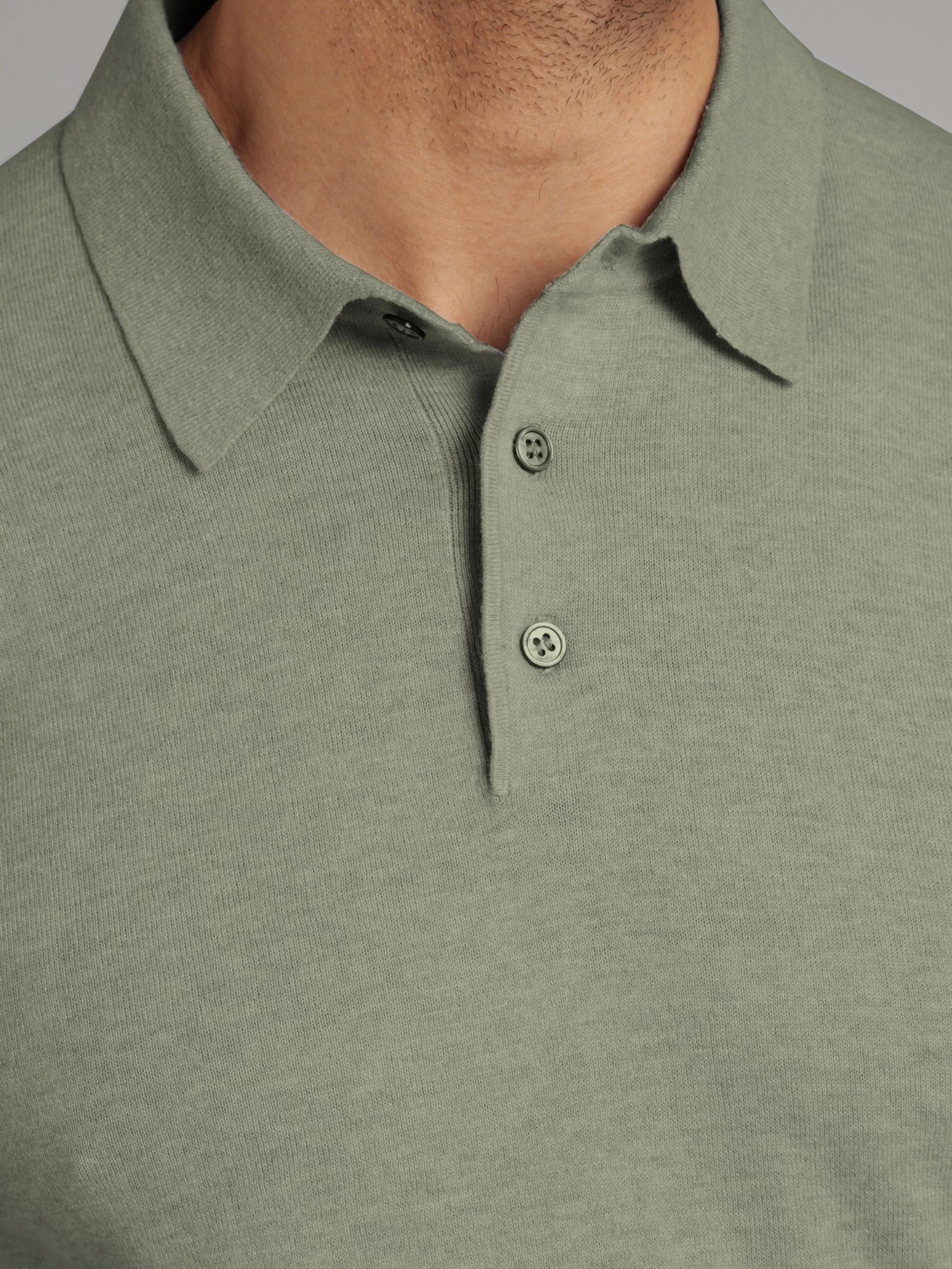 Long Sleeve Silk Blend Polo Shirt - Sage Green 4 Long Sleeve Silk Blend Polo Shirt - Sage Green - Image 2