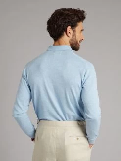 Long Sleeve Silk Blend Polo Shirt - Steel Blue 7 Long Sleeve Silk Blend Polo Shirt - Steel Blue -Clothing store 230403 OliverBrown1842 1