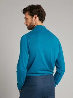 Long Sleeve Silk Blend Polo Shirt - Peacock -Clothing store 230403 OliverBrown2136
