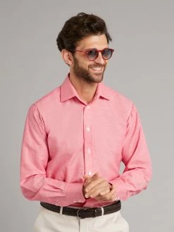 Regular Fit Shirt - Cotton And Linen Crimson