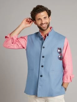 Linen Gilet - Blue