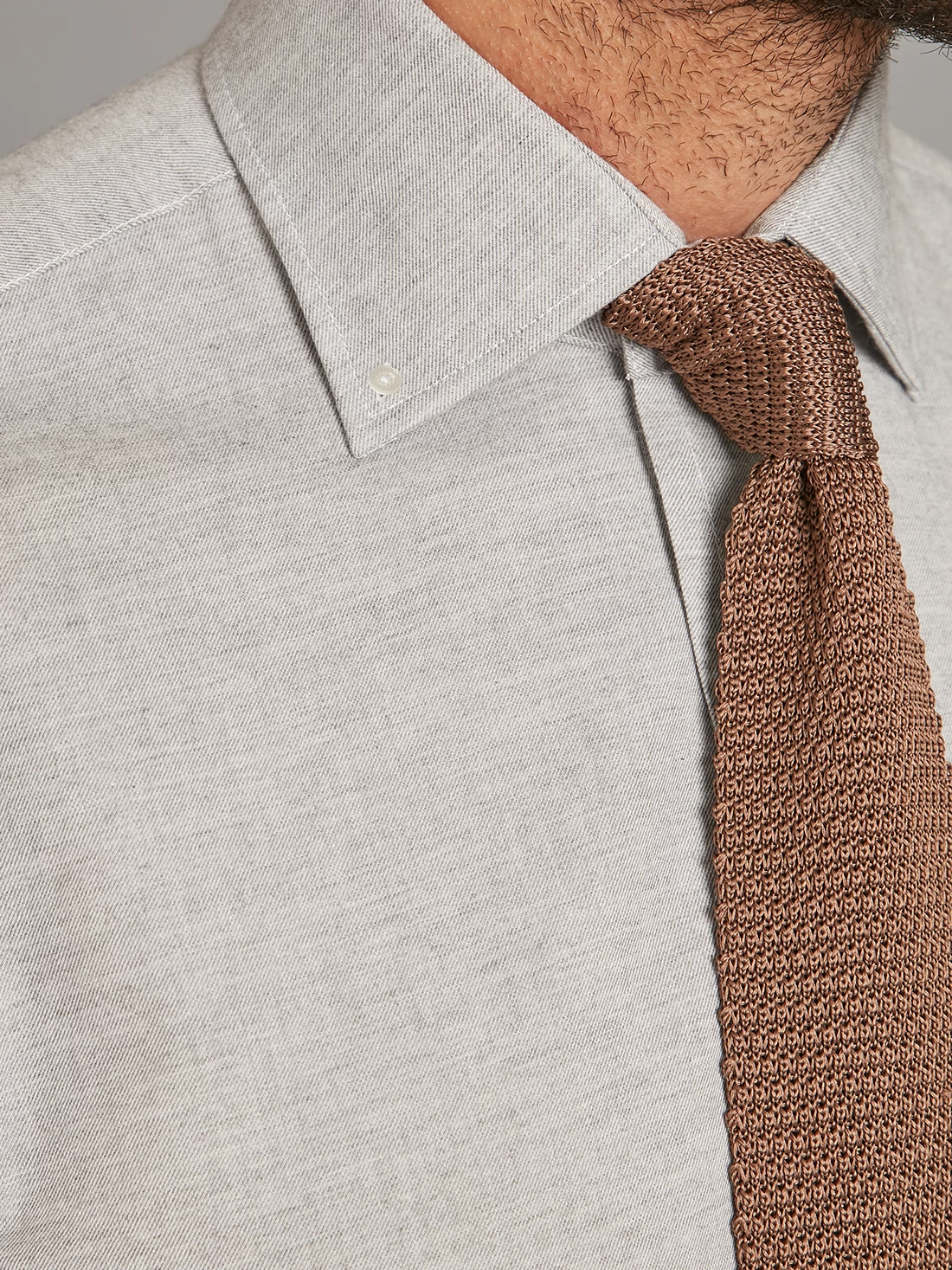 Button Down Shirt - Cotton Melange - Light Grey 5 Button Down Shirt - Cotton Melange - Light Grey - Image 3