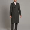 Double Breasted Herringbone Greatcoat - Charcoal