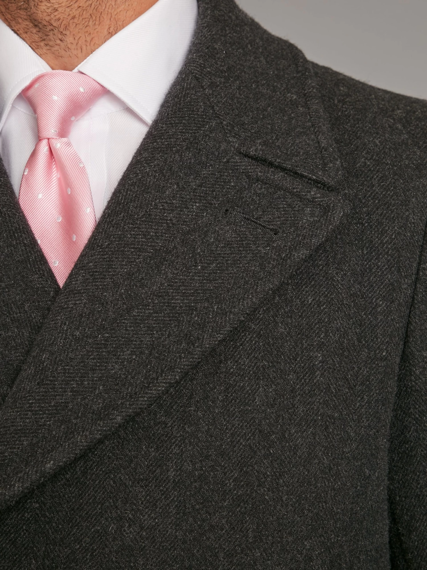 Double Breasted Herringbone Greatcoat - Charcoal 6 Double Breasted Herringbone Greatcoat - Charcoal - Image 4