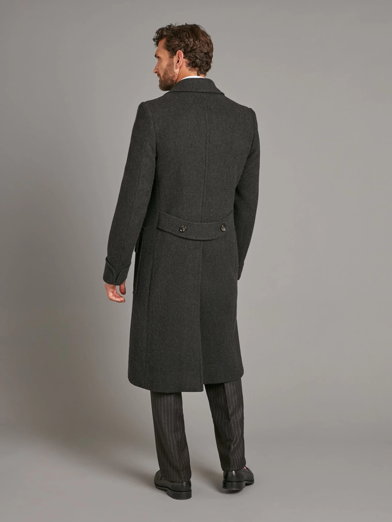 Double Breasted Herringbone Greatcoat - Charcoal 4 Double Breasted Herringbone Greatcoat - Charcoal - Image 2