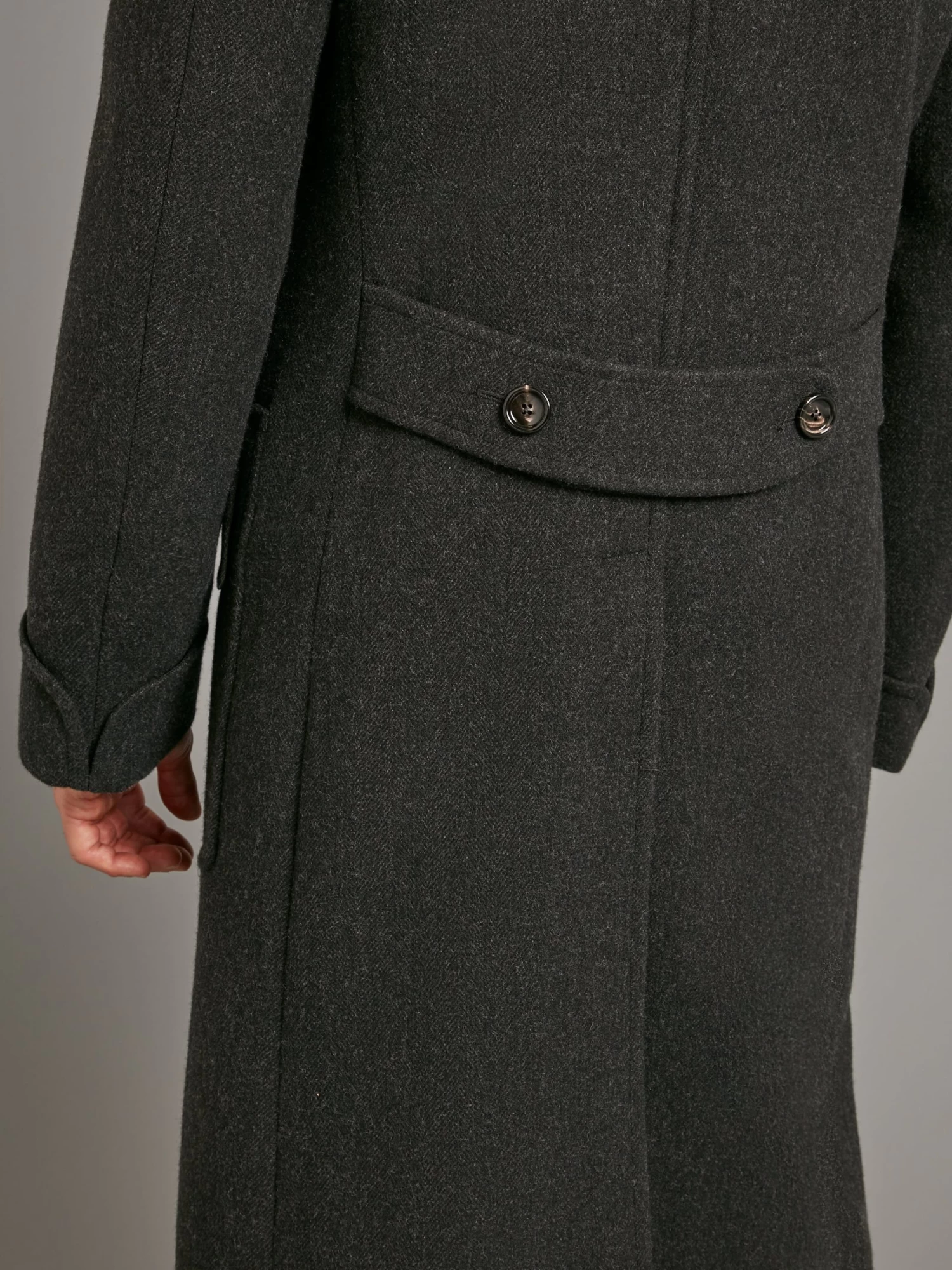 Double Breasted Herringbone Greatcoat - Charcoal 8 Double Breasted Herringbone Greatcoat - Charcoal - Image 6
