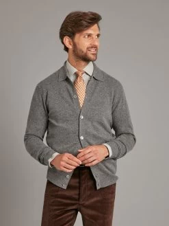 Button Down Cardigan With Collar - Derby Grey