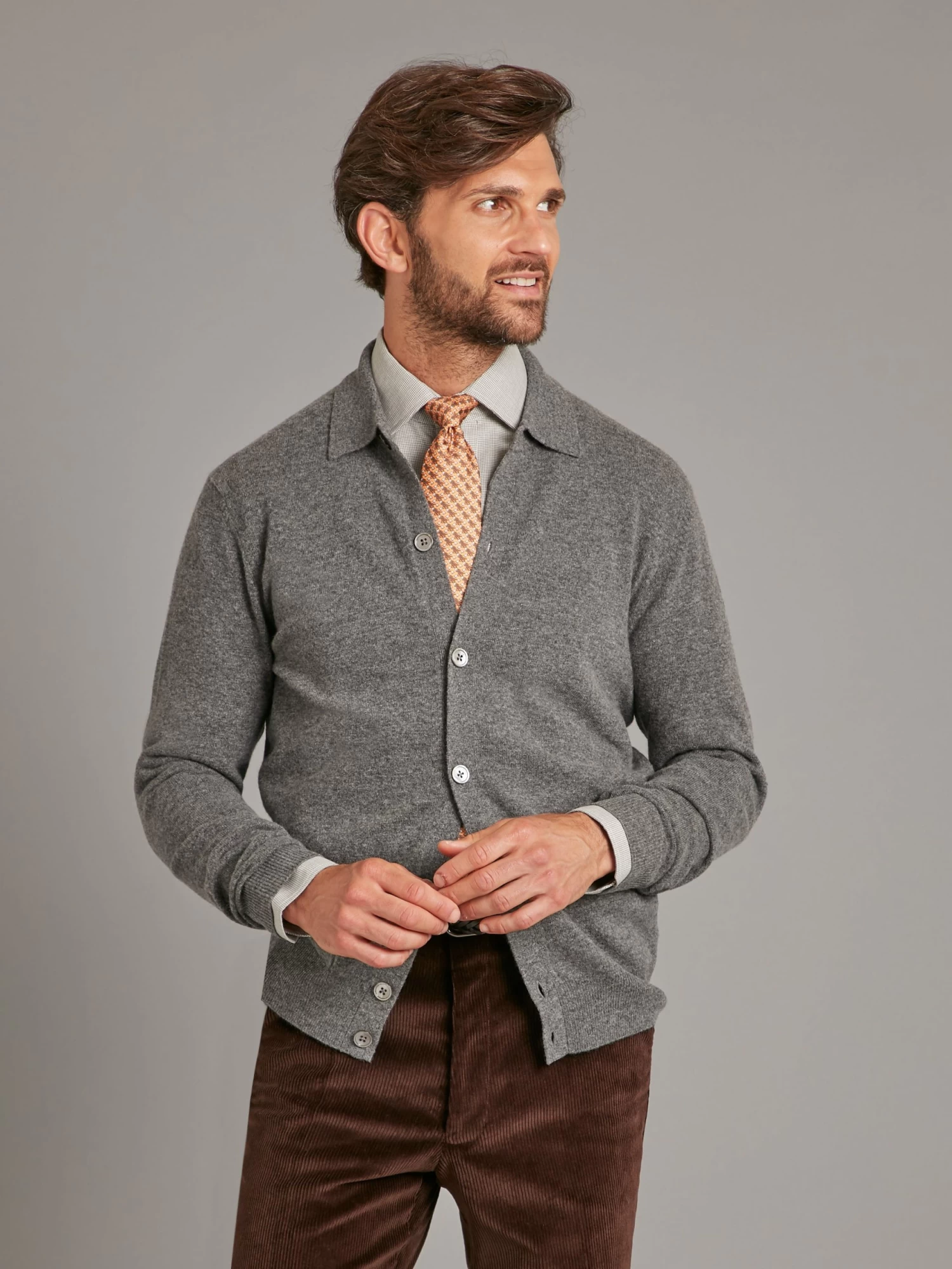 Button Down Cardigan With Collar - Derby Grey 3 Button Down Cardigan With Collar - Derby Grey