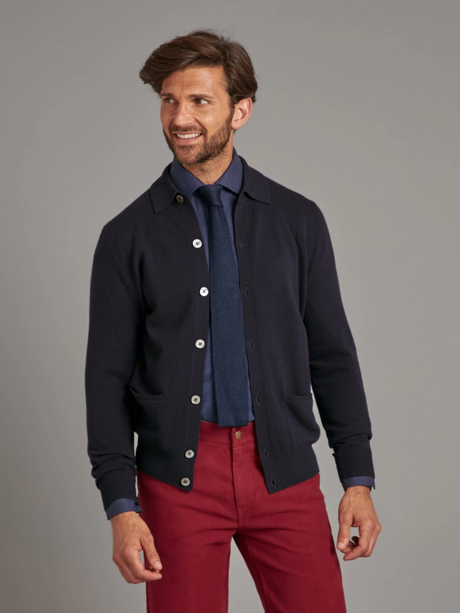 Button Down Cardigan With Collar - Dark Navy 3 Button Down Cardigan With Collar - Dark Navy