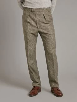 Pleated Trousers - Nailhead Tweed - Cool Sage