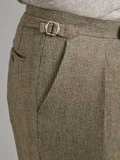 Pleated Trousers - Nailhead Tweed - Cool Sage -Clothing store 230731 OliverBrown3308