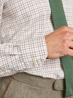 Tattersall Check Shirt - Burgundy / Pale Blue -Clothing store 230731 OliverBrown3482