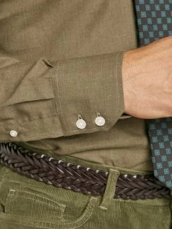 Button Down Shirt - Cotton Melange - Moss -Clothing store 230731 OliverBrown3554