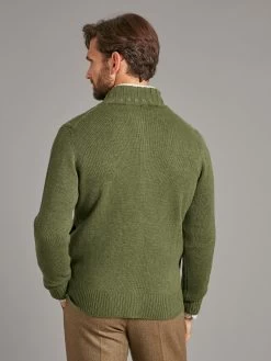 Lambswool Cable Knit Zip Cardigan - Rosemary -Clothing store 230731 OliverBrown3705