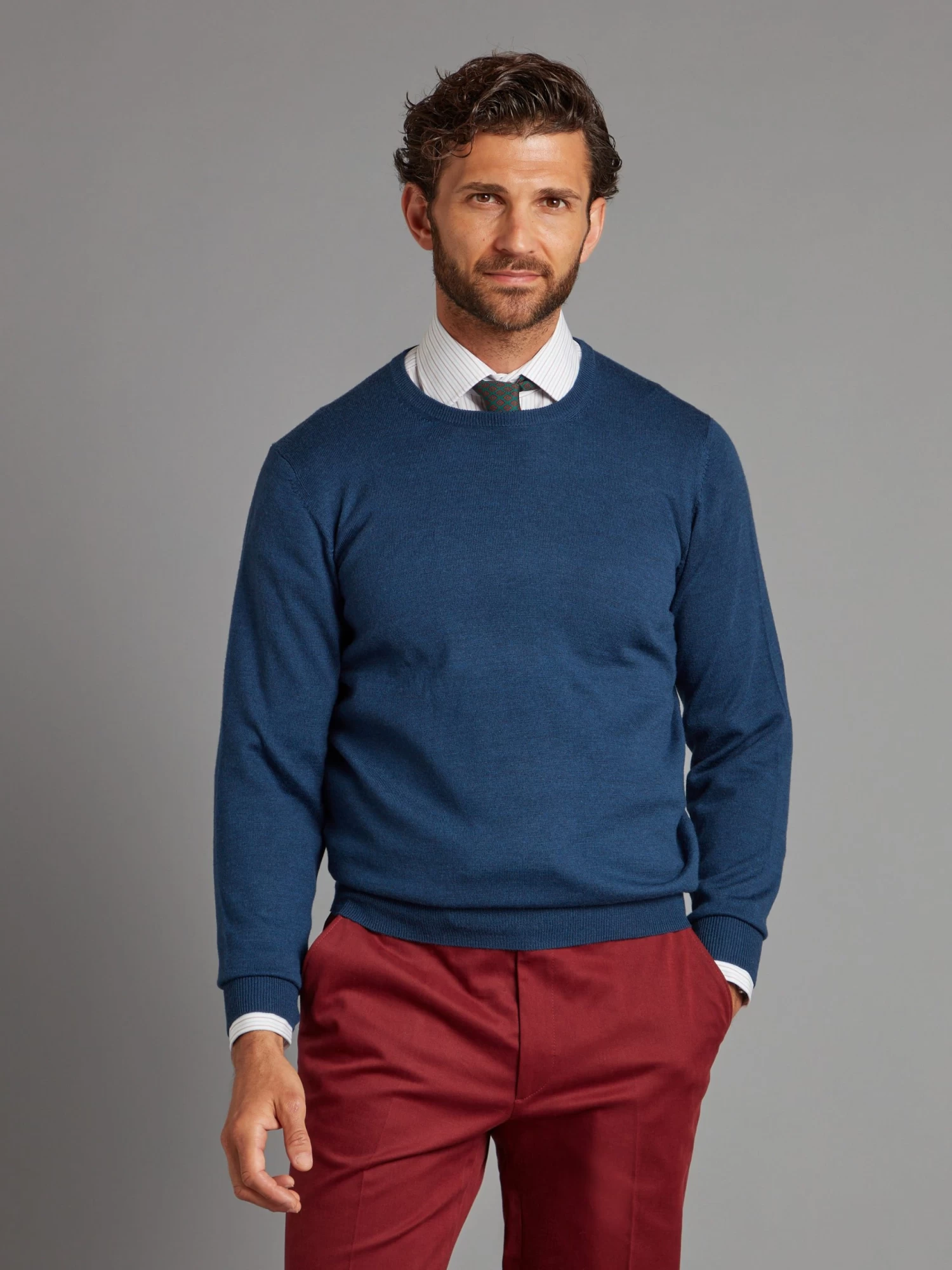 Merino Crew Neck Jumper - Indigo 3 Merino Crew Neck Jumper - Indigo