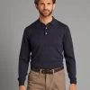 Fine Merino Long Sleeve Polo Shirt - Navy -Clothing store 230823 OliverBrown Model2568