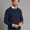 Cashmere Cable Crew Neck Jumper - Navy
