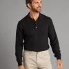 Fine Merino Long Sleeve Polo Shirt - Black -Clothing store 230823 OliverBrown Model3488