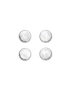 Silver Dress Studs - Circular Mother Of Pearl