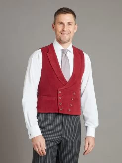 Double Breasted Moleskin Waistcoat - Burgundy