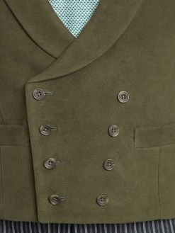 Double Breasted Moleskin Waistcoat - Moss Green -Clothing store 231110 OliverBrown1684