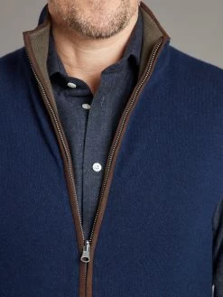 Reversible Cashmere Gilet - Navy & Moss -Clothing store 231110 OliverBrown1858