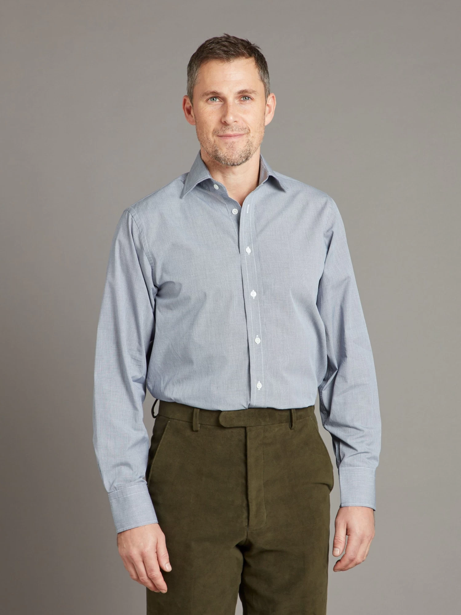 Berwick Shirt Classic Collar - Micro Check - Navy 3 Berwick Shirt Classic Collar - Micro Check - Navy