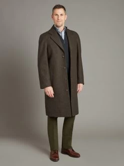 Raglan Sleeve Overcoat Houndstooth - Green/Brown -Clothing store 231110 OliverBrown2109 1