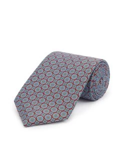 Silk Tie; Medallion Motif- Burgundy