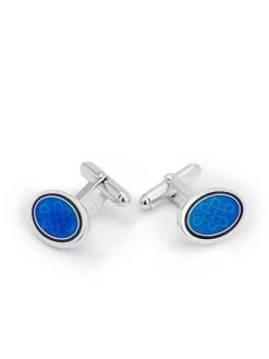 Sterling Silver T- Bar Cufflink- Oval, Celtic Blue
