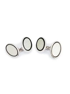 Sterling Silver Chain Link Cufflink- Oval White