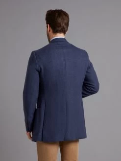 Unstructured Pure Cashmere Jacket - Blue Herringbone -Clothing store 231208 OliverBrown Model Ecom4396