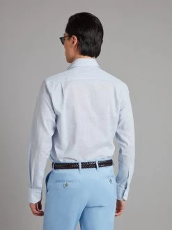 Amalfi Linen Shirt - Blue/White Stripe -Clothing store 240201 OliverBrown MensBromptonChino MidBlue 4186