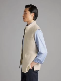 Linen Gilet With Zip - Stone -Clothing store 240205 Oliverbrown14447