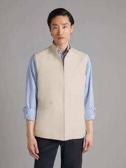 Linen Gilet With Zip - Stone -Clothing store 240205 Oliverbrown14455