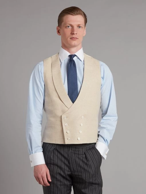 Pure Silk Double Breasted Waistcoat - Ivory -Clothing store 240417 OliverBrown23708