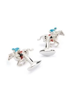 Sterling Silver Horse And Jockey Cufflinks - Blue