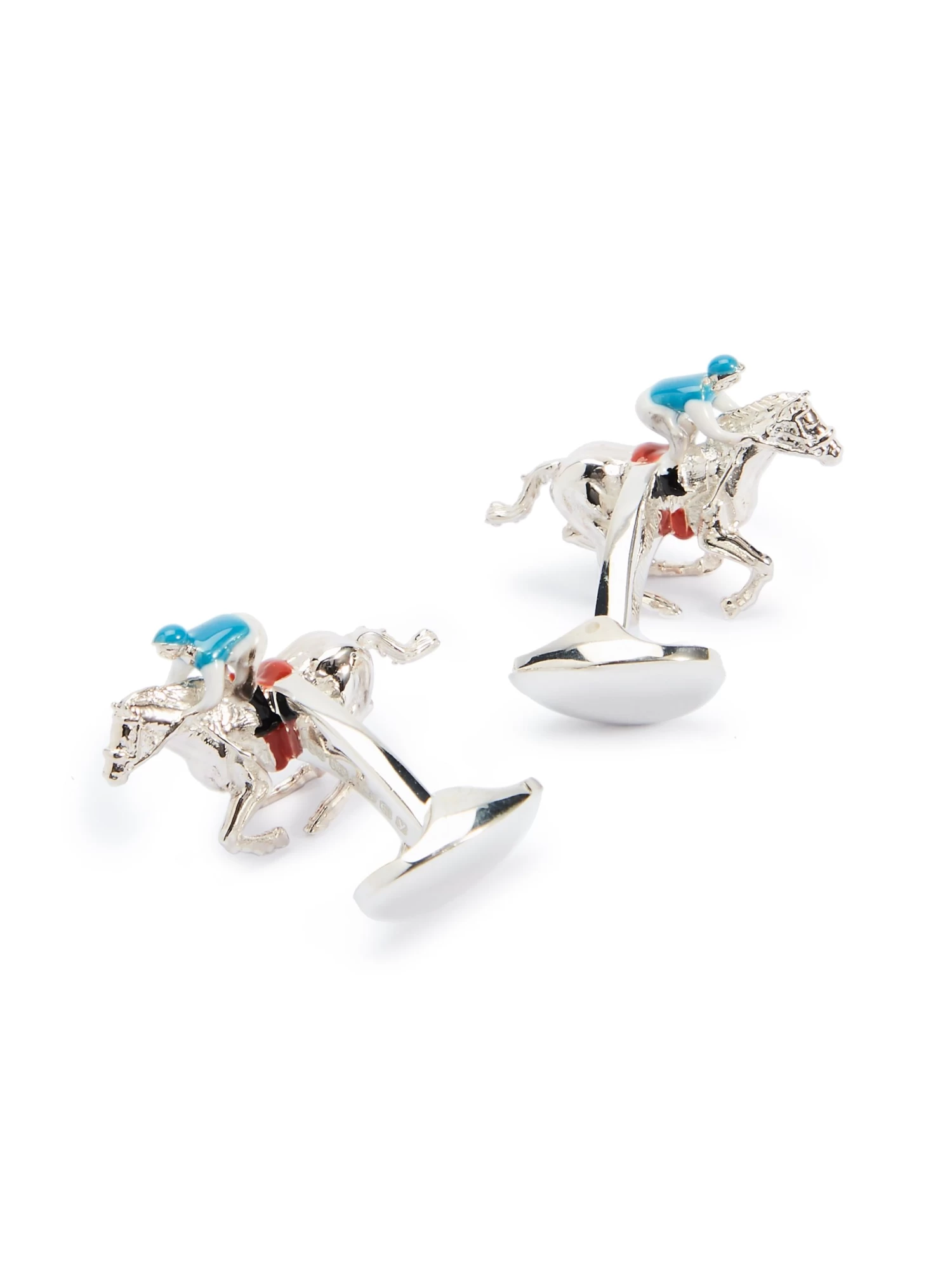 Sterling Silver Horse And Jockey Cufflinks - Blue 3 Sterling Silver Horse And Jockey Cufflinks - Blue