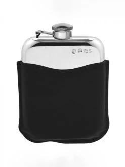 6oz Captive Top Hip Flask With Pouch Black